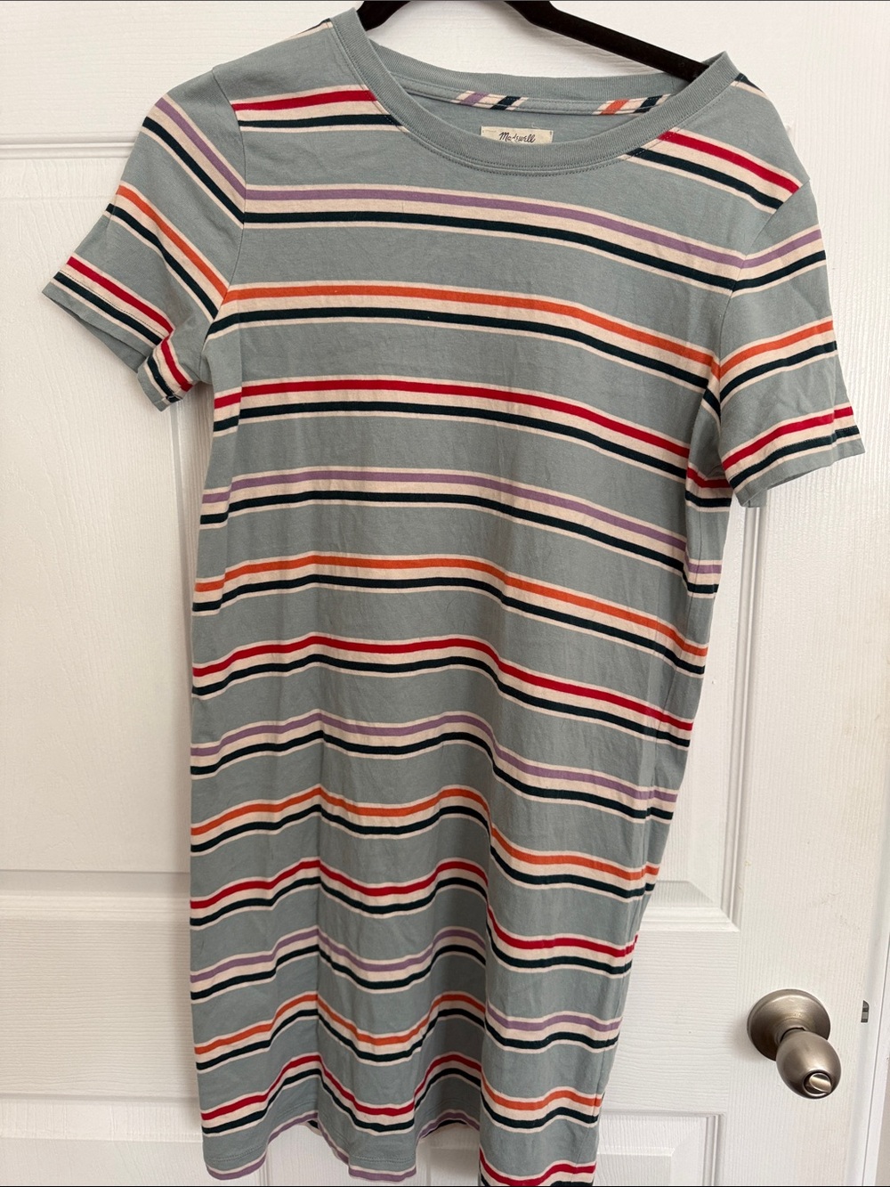 Madewell Light Gray Striped Knit Tee with Multicolor Bands